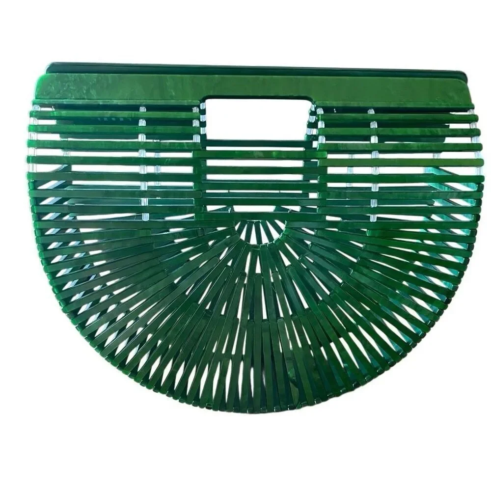 Acrylic Ark Clutch Emerald Green Sculptural Open Weave Purse EDM Luxe Vibes